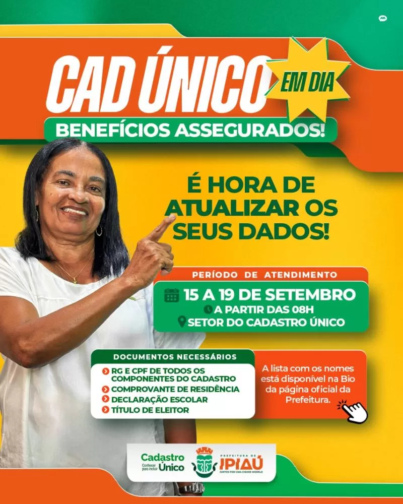 Mutirão para atualização do CadÚnico tem inicio na próxima segunda-feira, 15 de setembro