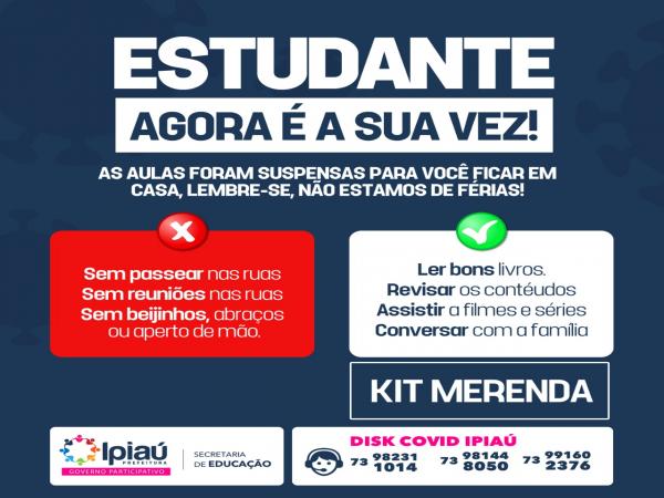 Prefeitura de Ipiaú irá distribuir kits de merenda escolar para todos os alunos do município.