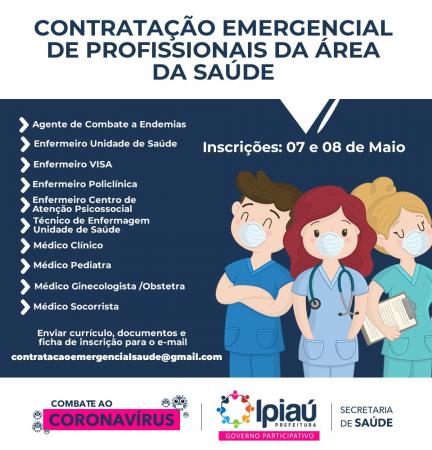 Prefeitura de Ipiaú abre inscrições para contratação emergencial de profissionais de saúde