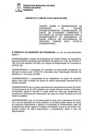 Prefeitura de Ipiaú divulga Decreto com prorrogação de flexibilização de comércio, autorização de funcionamento de templos religiosos e proibição de fogueiras