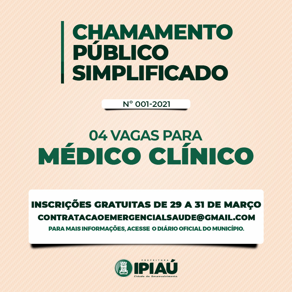 PREFEITURA DE IPIAÚ REALIZA CHAMAMENTO PÚBLICO PARA CONTRATAÇÃO DE MÉDICO