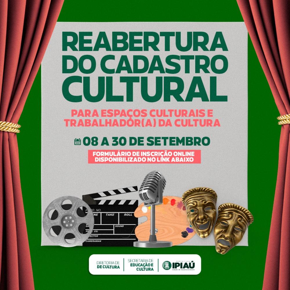 Prefeitura de Ipiaú reabre cadastro de trabalhadores da cultura e espaços culturais