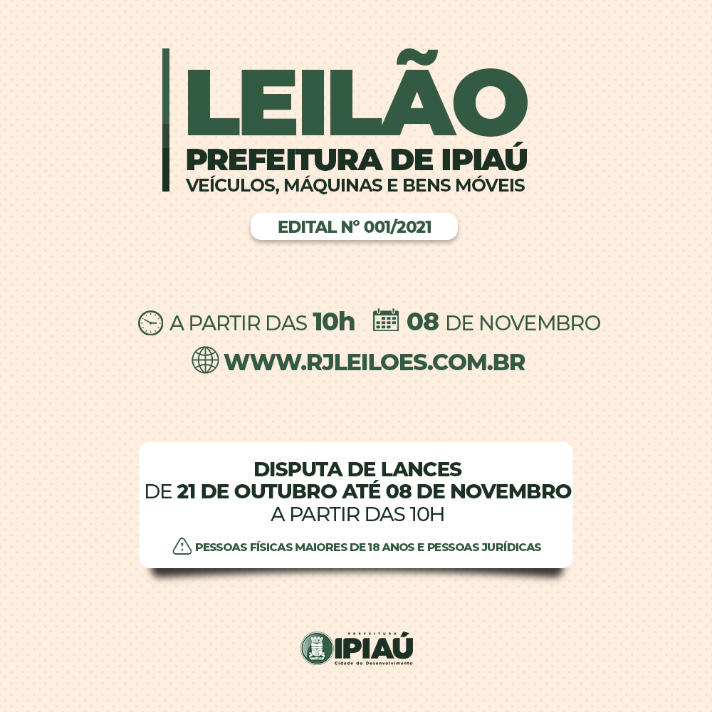 Leilão organizado pela Prefeitura de Ipiaú tem nova data
